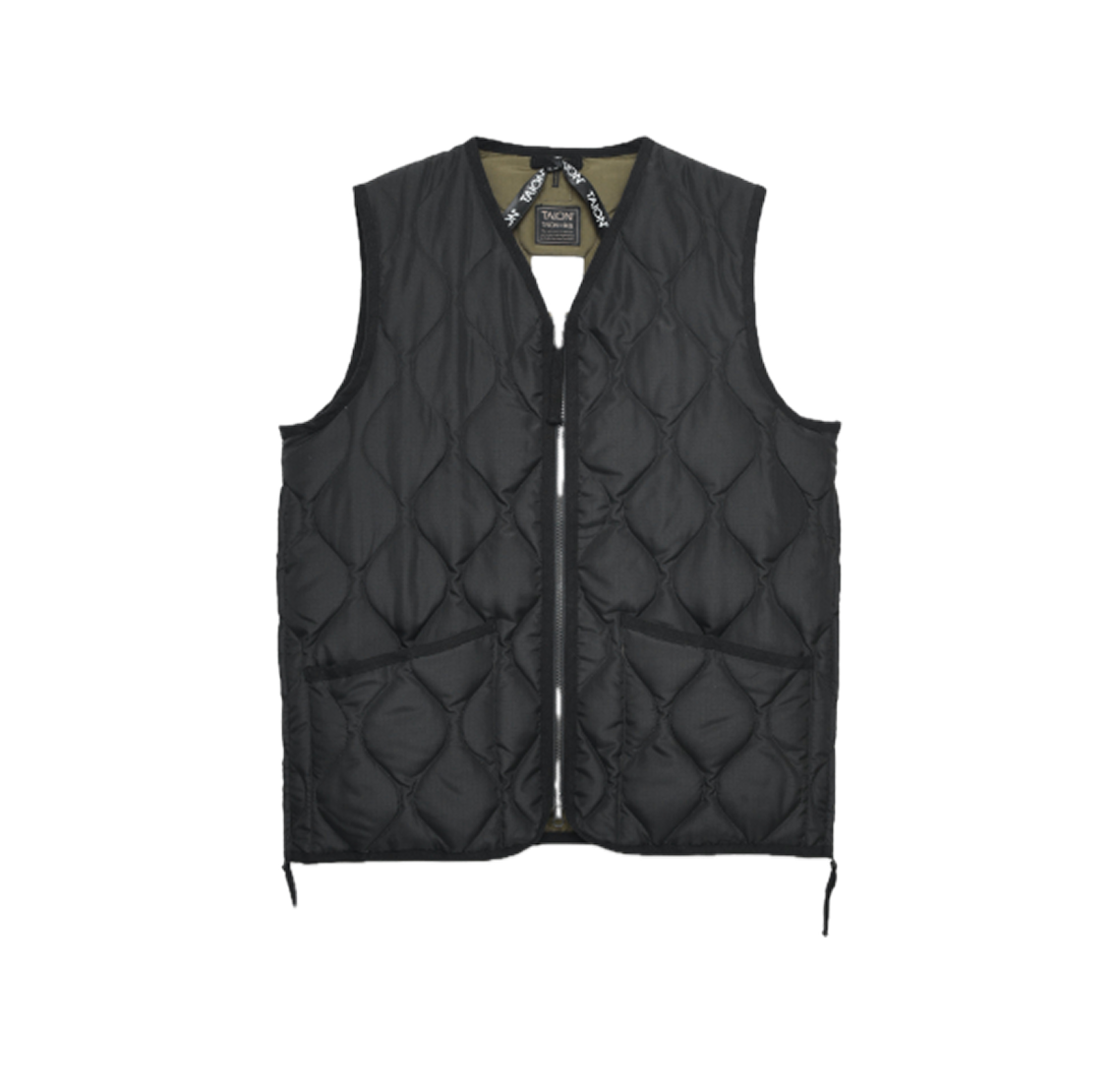 Military W-Zip V Neck Down Vest - Black