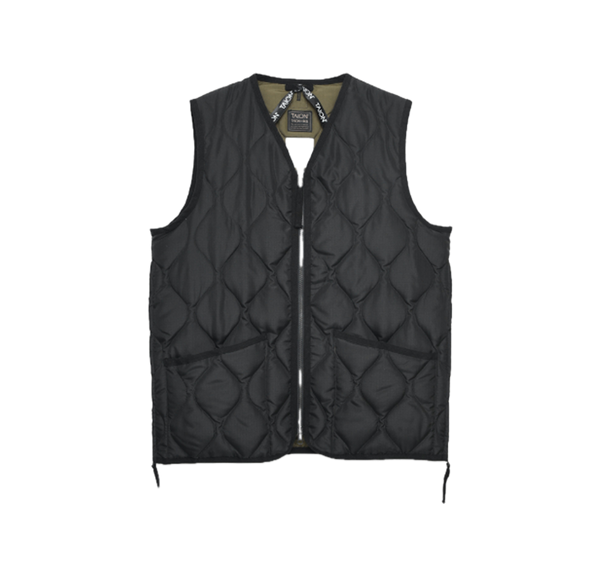 military w-zip v neck down vest - black