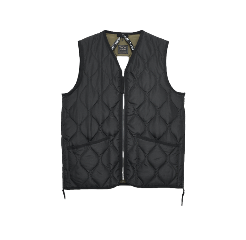 Military W-Zip V Neck Down Vest - Black