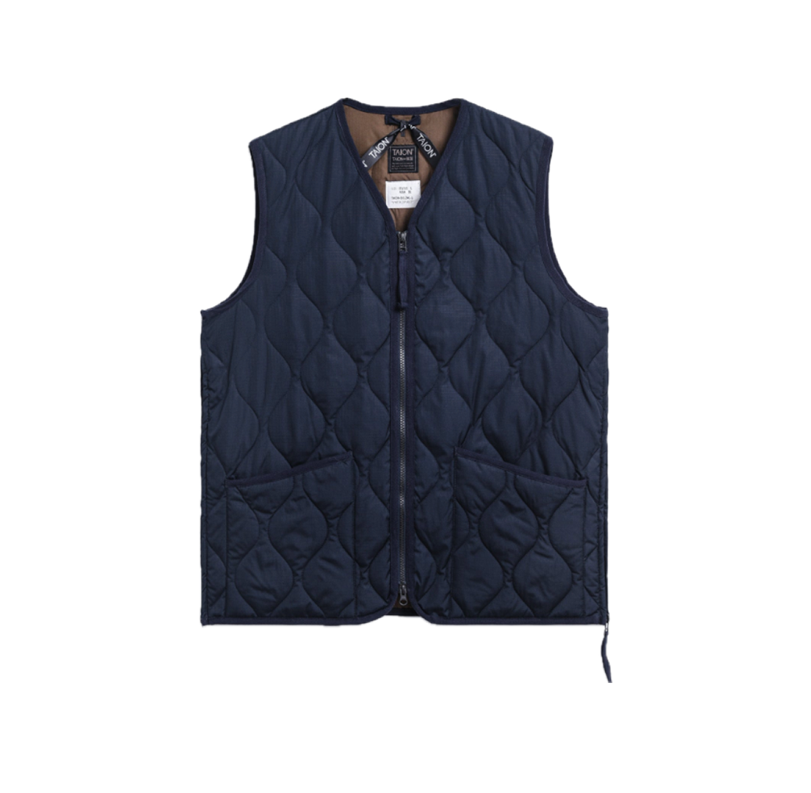 Military W-Zip V Neck Down Vest - Dark Navy