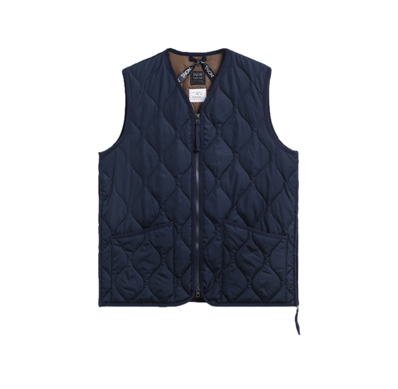 Military W-Zip V Neck Down Vest - Dark Navy