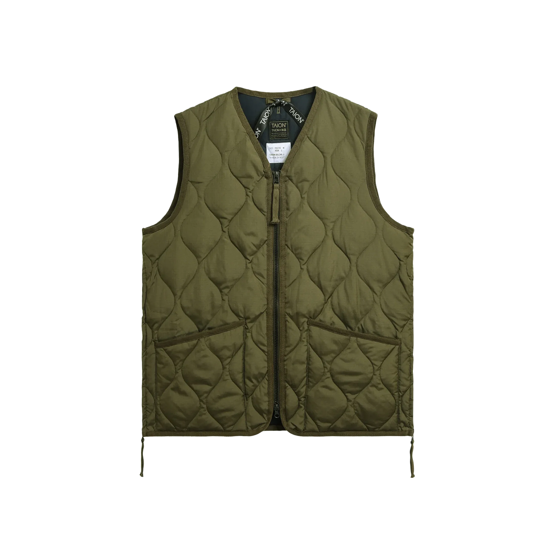 Military W-Zip V Neck Down Vest - Dark Olive