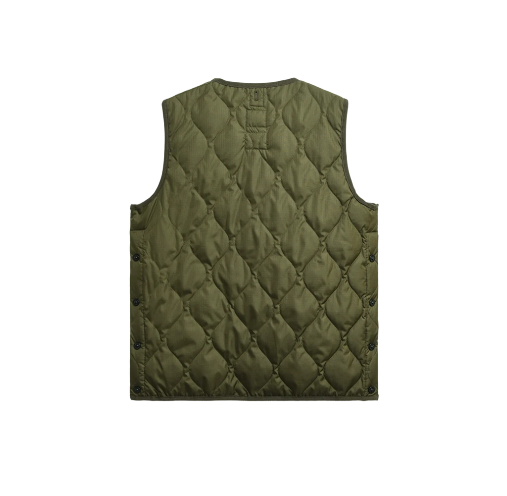 Military W-Zip V Neck Down Vest - Dark Olive