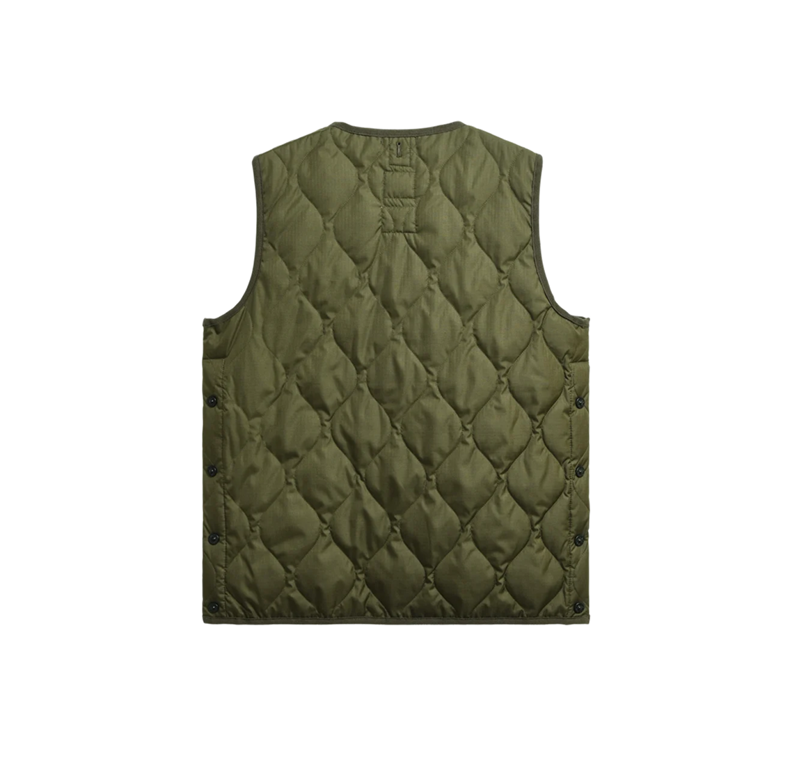 Military W-Zip V Neck Down Vest - Dark Olive