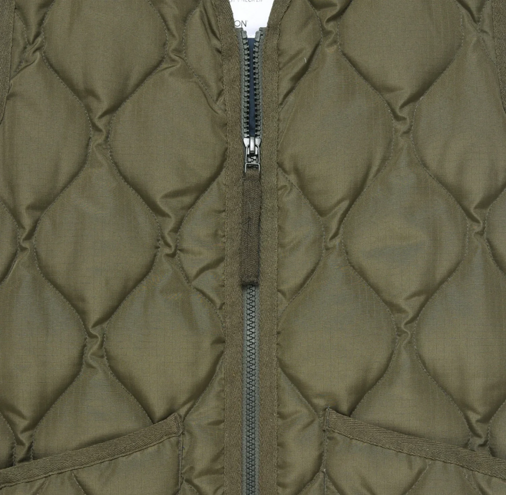 Military W-Zip V Neck Down Vest - Dark Olive