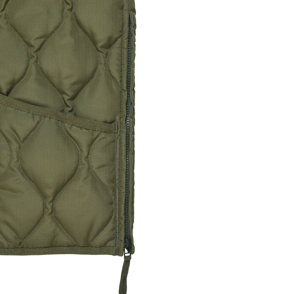 Military W-Zip V Neck Down Vest - Dark Olive