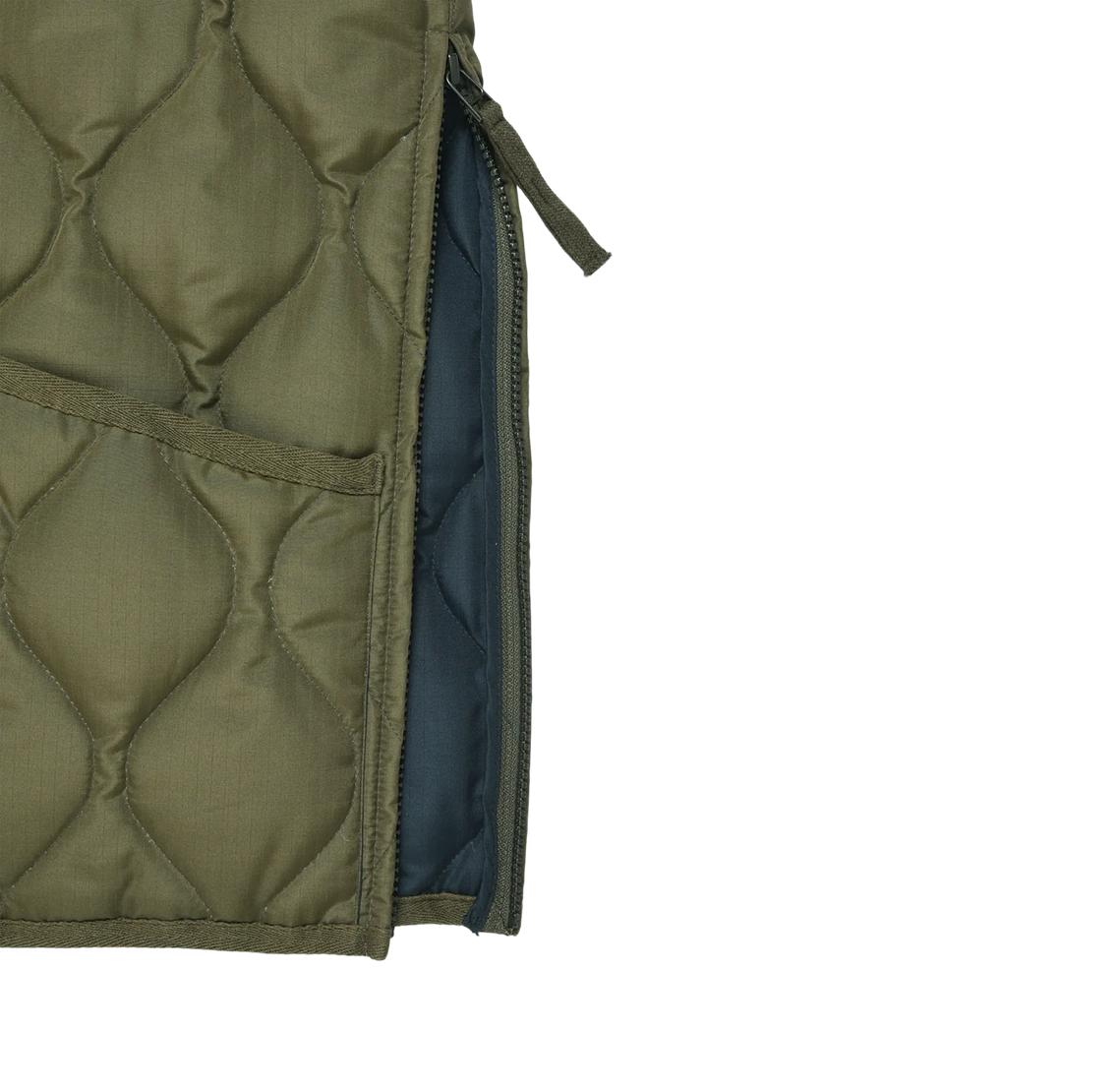 Military W-Zip V Neck Down Vest - Dark Olive
