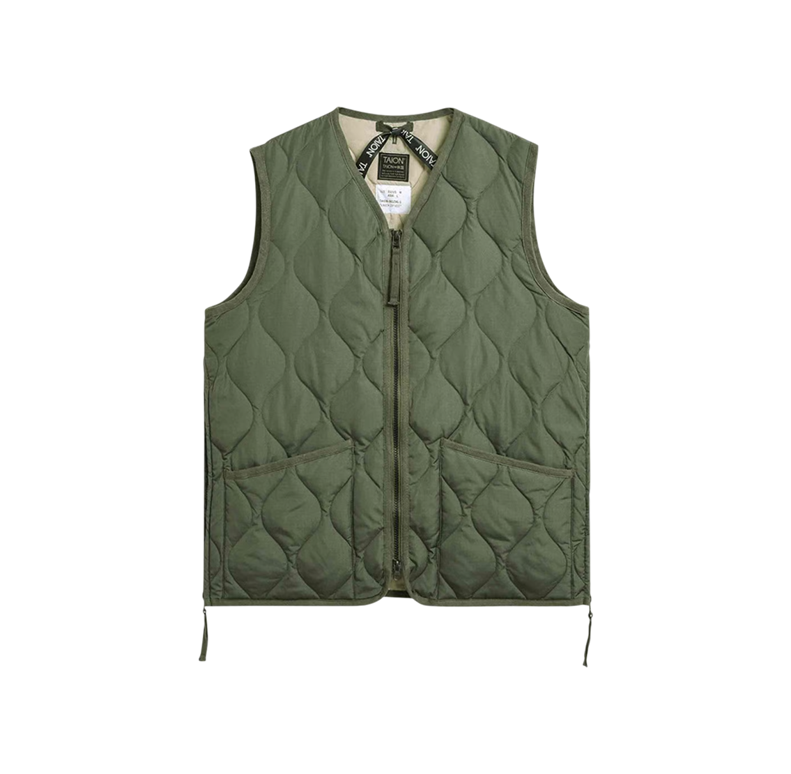 Military W-Zip V Neck Down Vest - Olive