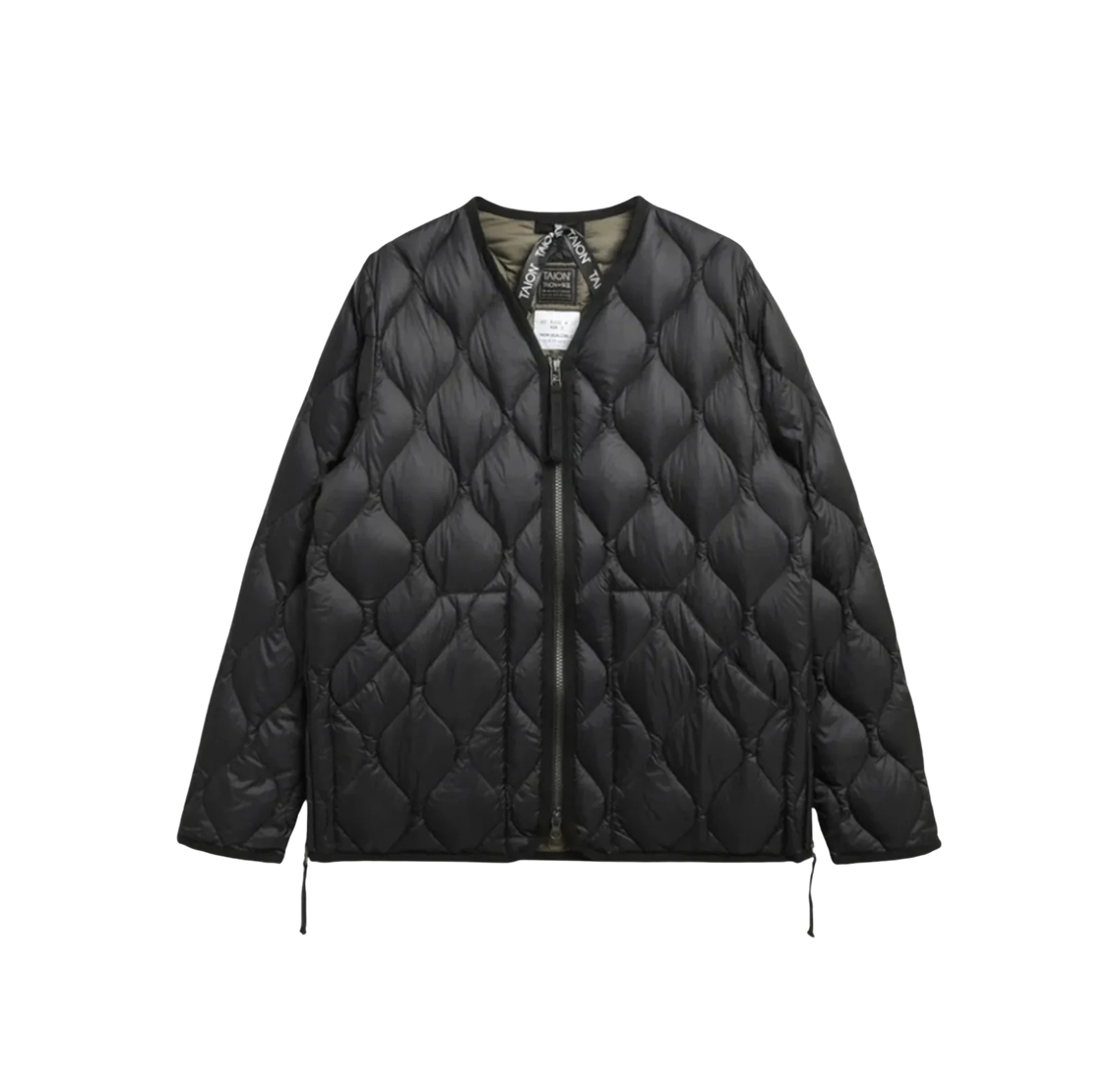 Military W-Zip V Neck Down Jacket - Black