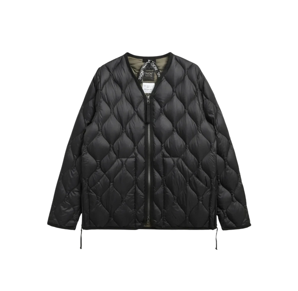 military w-zip v neck down jacket - black