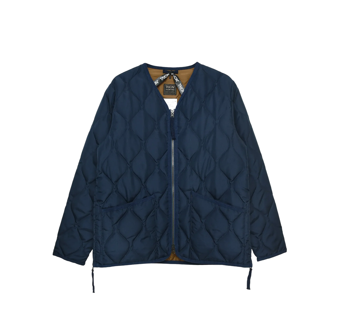 Military W-Zip V Neck Down Jacket - Dark Navy