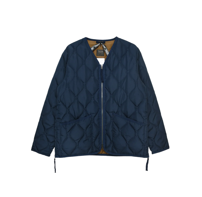 Military W-Zip V Neck Down Jacket - Dark Navy