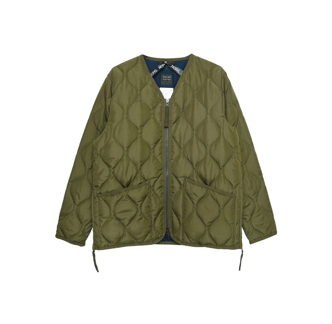 Military W-Zip V Neck Down Jacket - Dark Olive