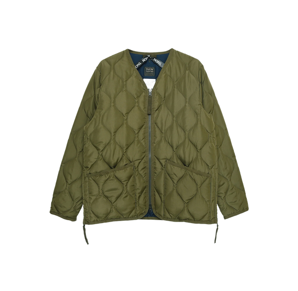 military w-zip v neck down jacket - dark olive