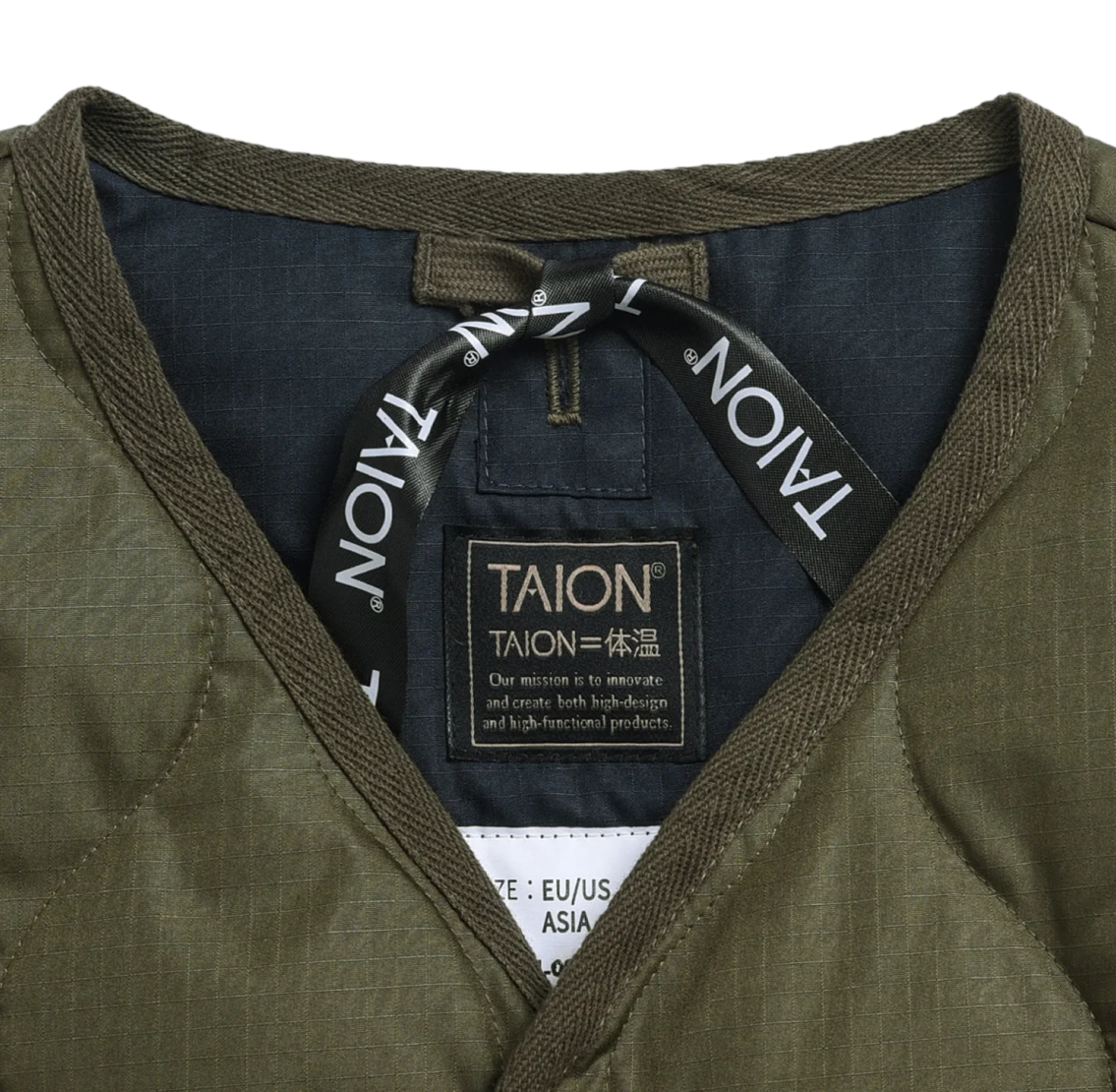 Military W-Zip V Neck Down Jacket - Dark Olive