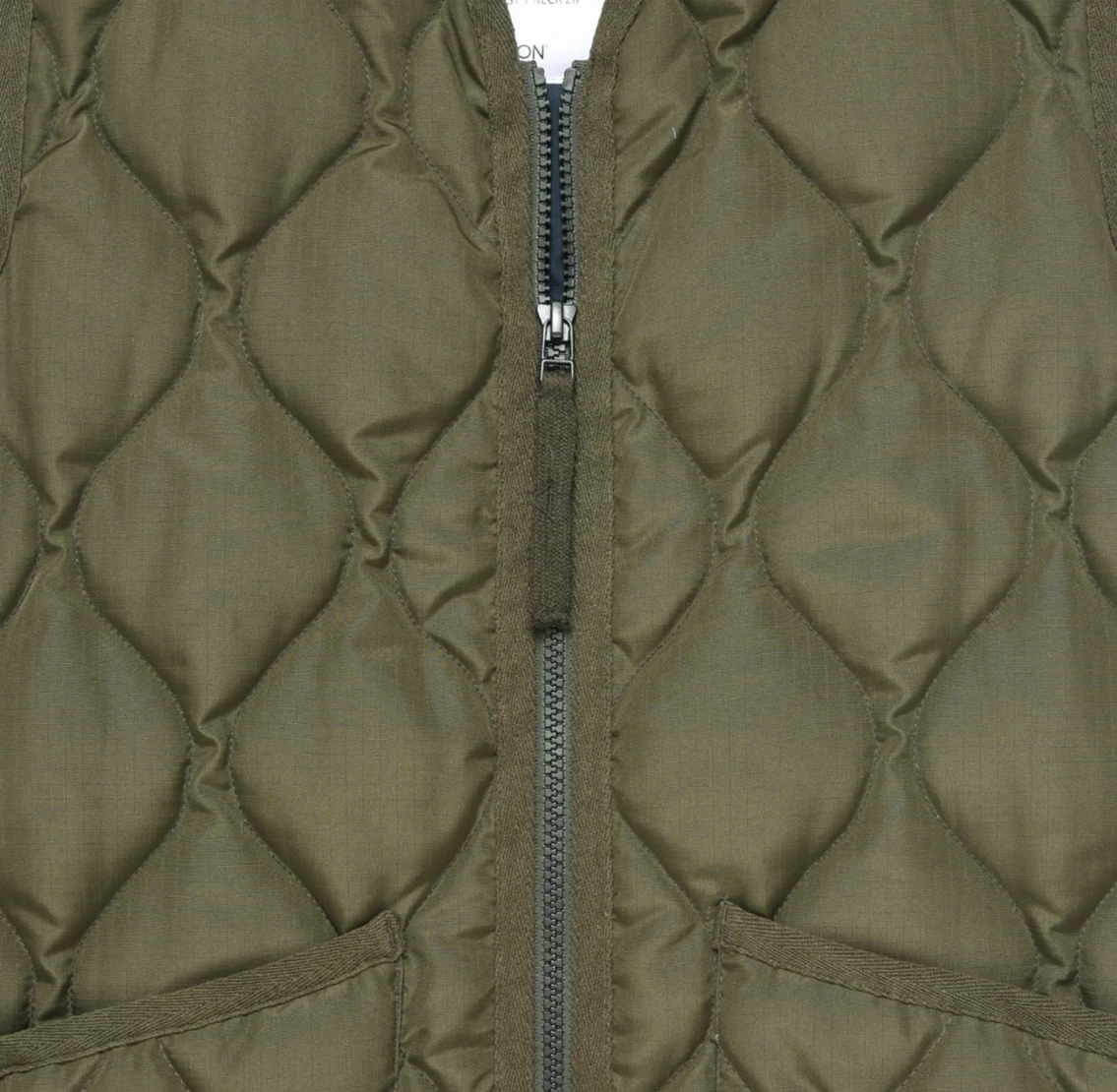 Military W-Zip V Neck Down Jacket - Dark Olive